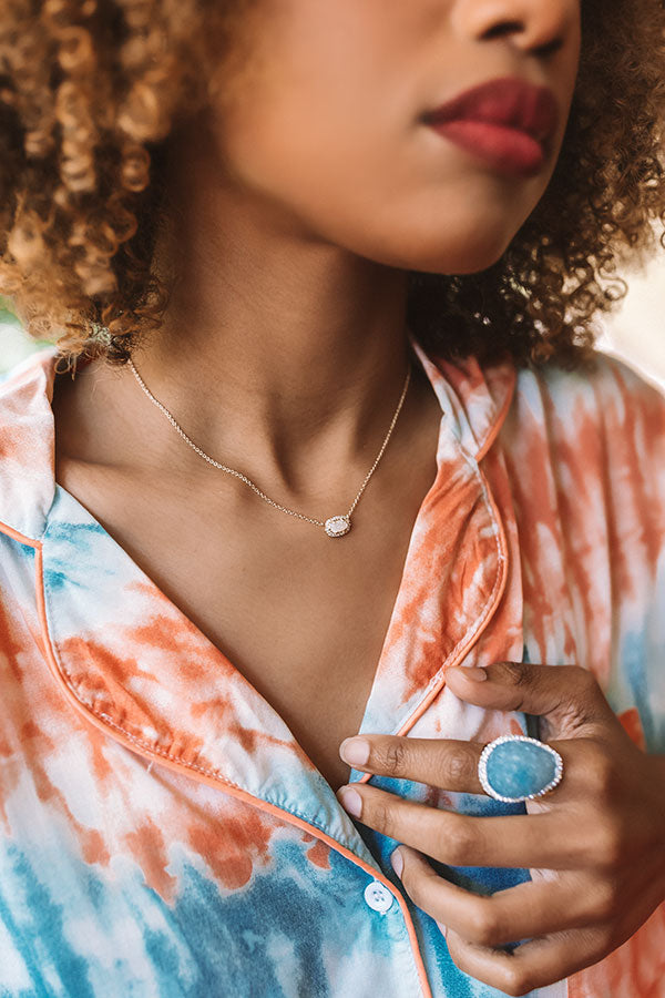 Kendra Scott Chelsea Rose Gold Pendant Necklace in Iridescent Drusy Image - 1