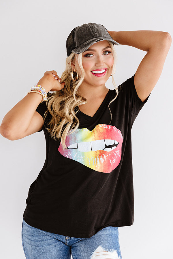 Tie Dye Lips Shift Tee In Black Image - 4