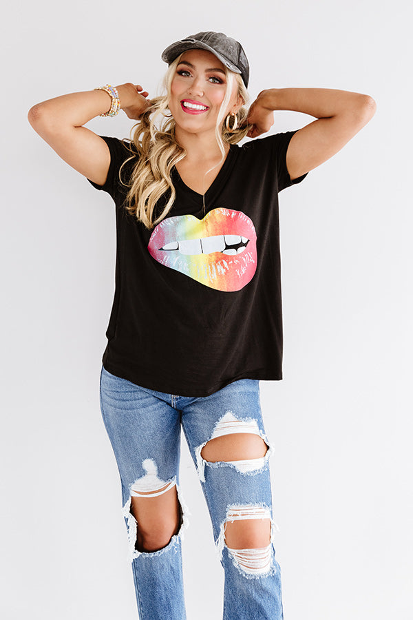 Tie Dye Lips Shift Tee In Black Image - 3
