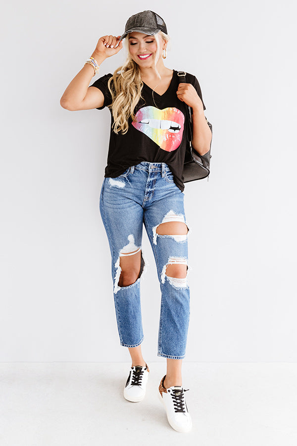 Tie Dye Lips Shift Tee In Black Image - 2