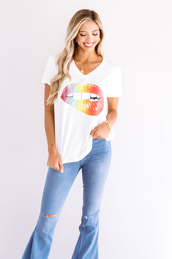 Tie Dye Lips Shift Tee In White Image - 3