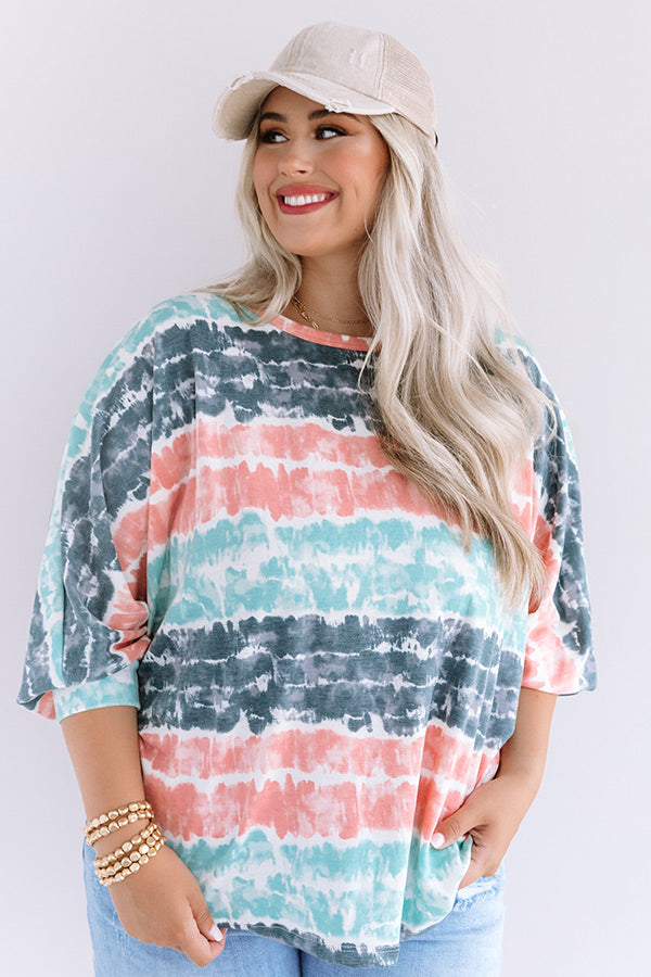 Here And There Tie Dye Shift Top In Ocean Wave Curves Image - 3