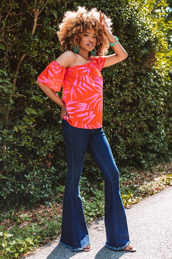 Cafe Au Lait Off Shoulder Top In Tangerine Image - 2