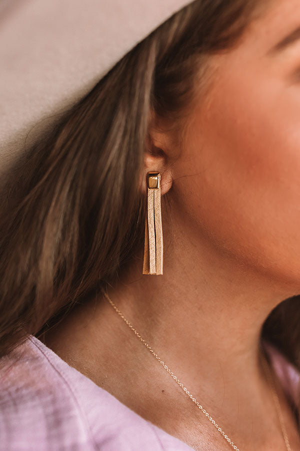 The Elaine Petites Leather Earrings in Beige Image - 2
