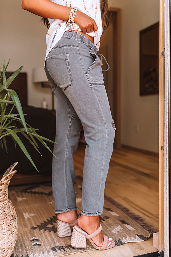 The Canyon High Waist Distressed Pants In Charcoal Image - 5