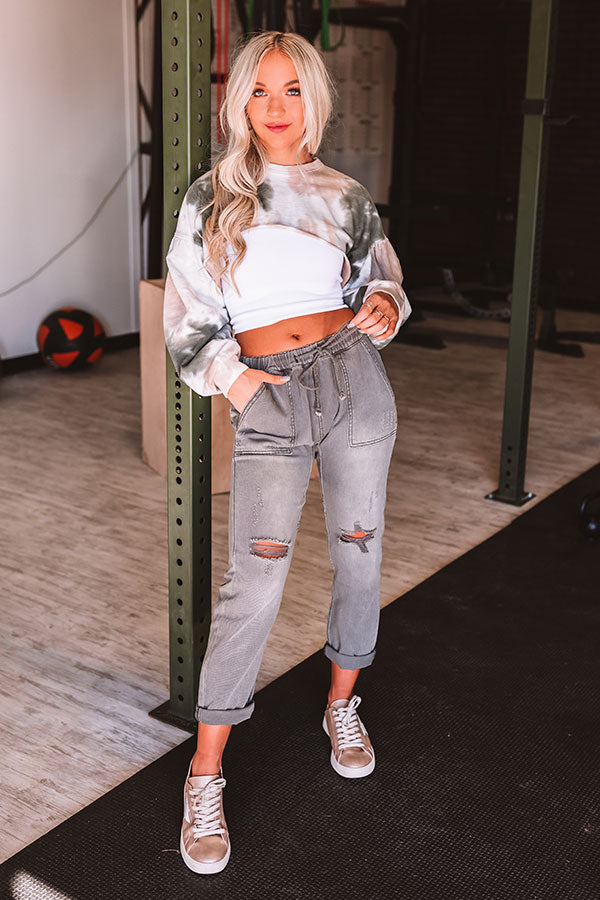 The Canyon High Waist Distressed Pants In Charcoal Image - 1