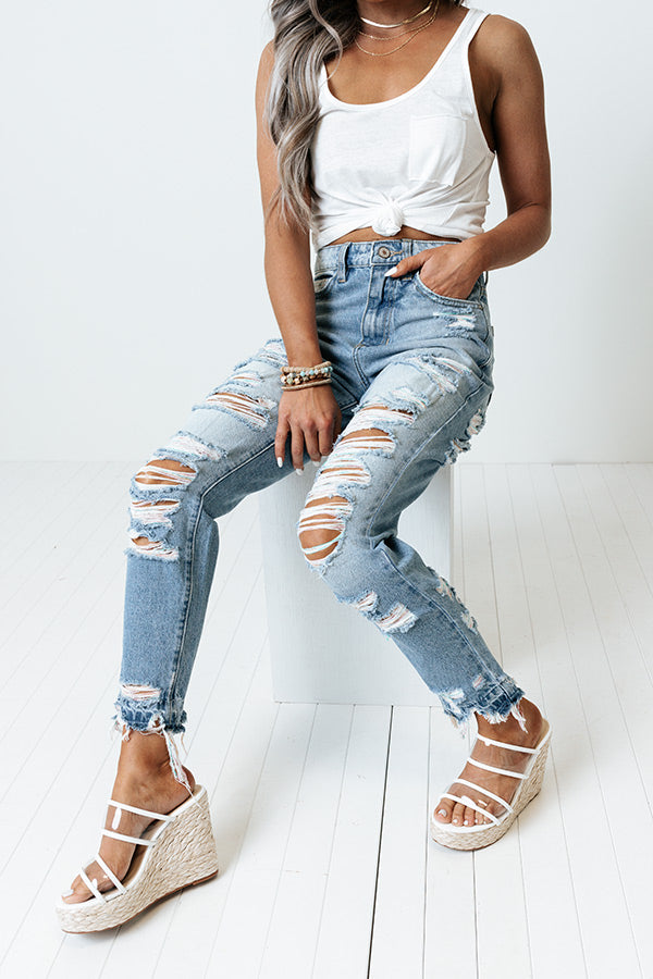 KanCan The Pierce High Waist Relaxed Destroyed Jean In Light Wash