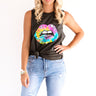 Tie Dye Lips Distressed Boyfriend Tank in Black Image - 1