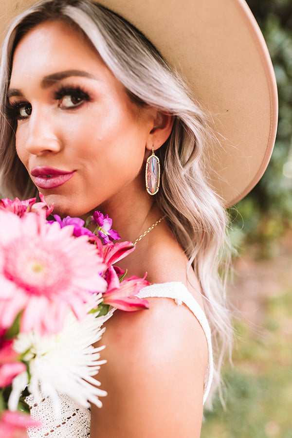 Kendra Scott Layla Gold Drop Earrings In Pink Rainbow Calsilica Image - 3