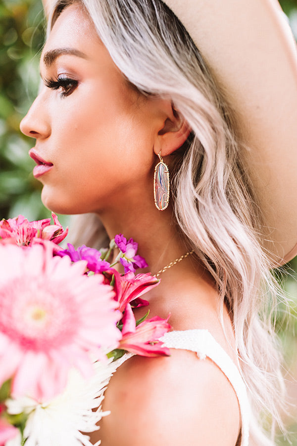 Kendra Scott Layla Gold Drop Earrings In Pink Rainbow Calsilica Image - 1