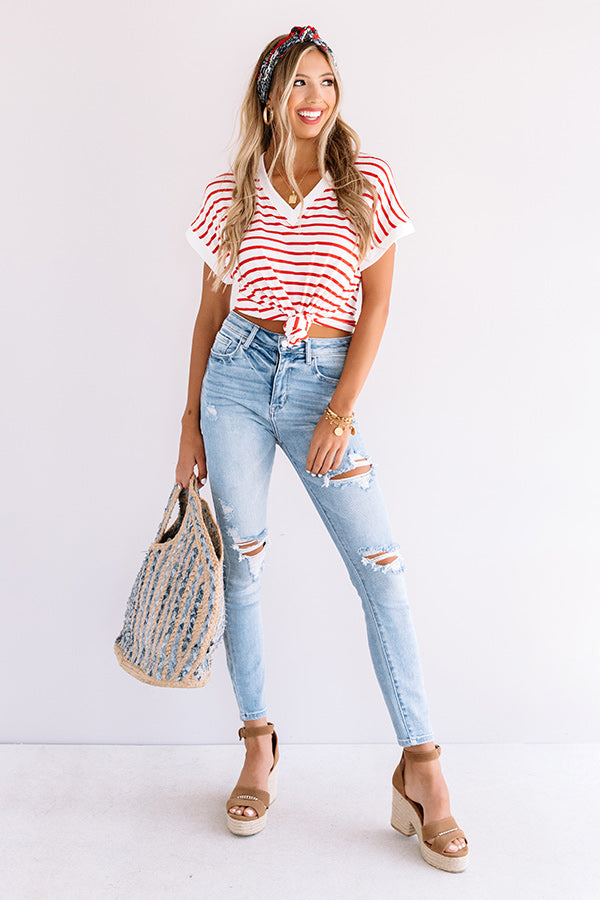 Weekend Wind Down Stripe Shift Top In Red Image - 2