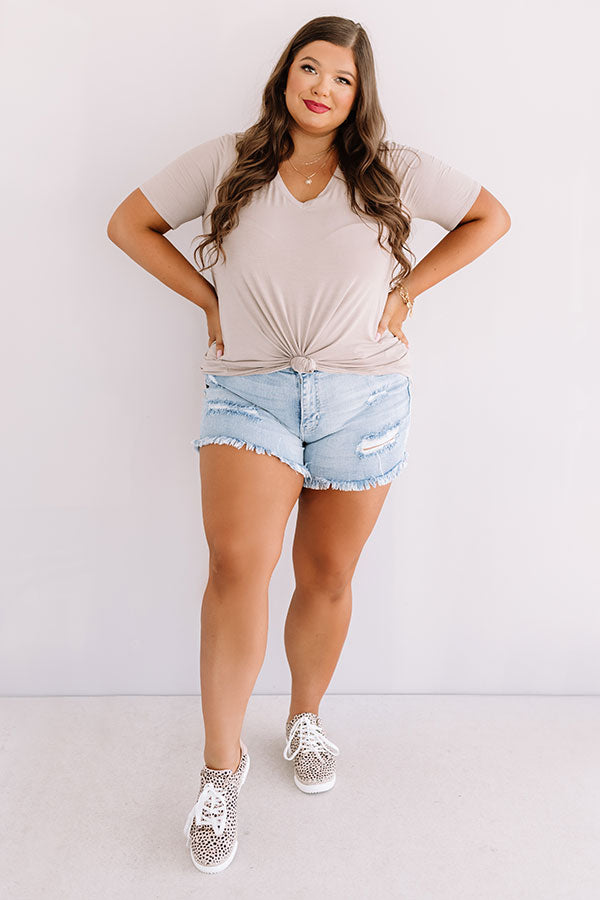 The Anton High Waist Distressed Shorts In Light Wash Curves Image - 3