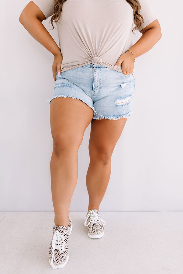The Anton High Waist Distressed Shorts In Light Wash Curves Image - 4