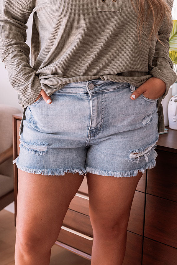 The Anton High Waist Distressed Shorts In Light Wash Curves Image - 2