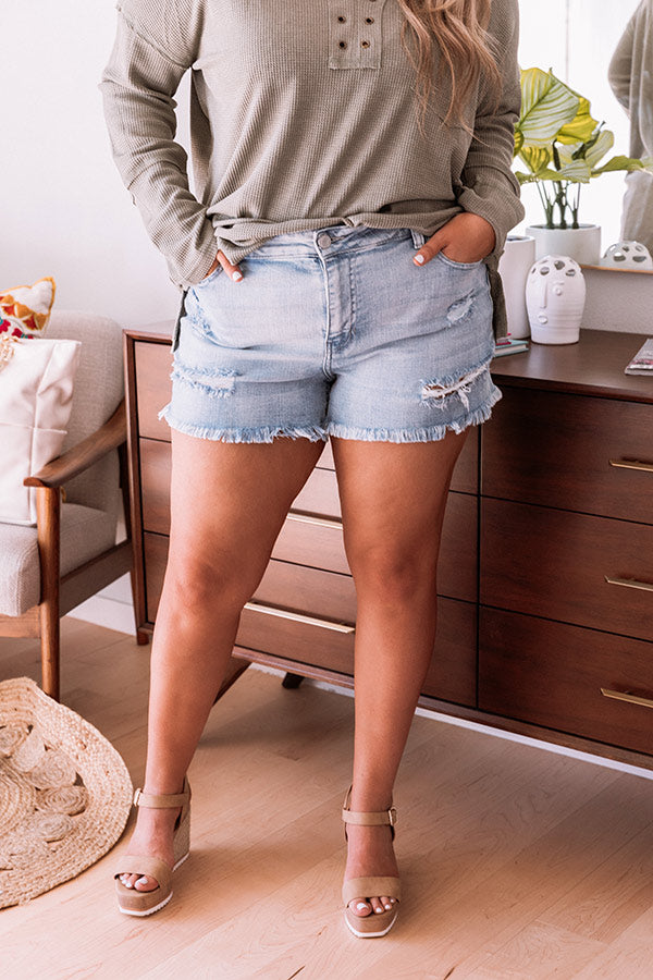 The Anton High Waist Distressed Shorts In Light Wash Curves Image - 1