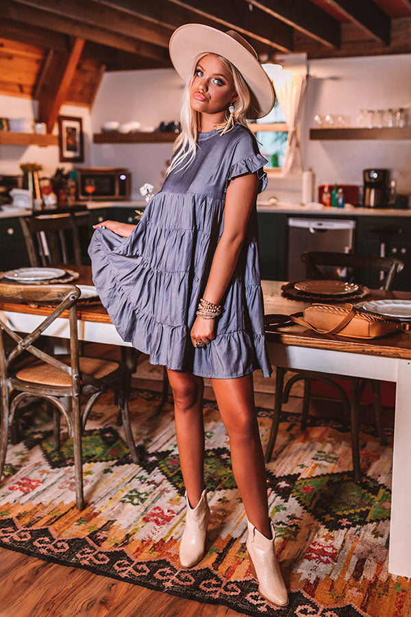 Secret Moments Babydoll Dress In Dark Wash Image - 2