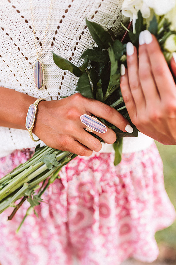 Kendra Scott Layla Gold Cocktail Ring in Pink Rainbow Calsilica Image - 2
