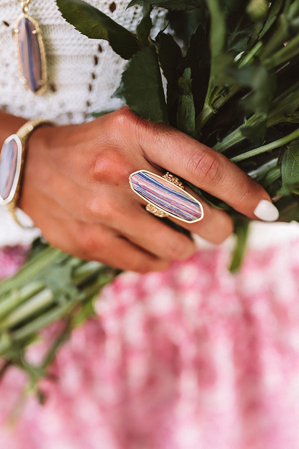 Kendra Scott Layla Gold Cocktail Ring in Pink Rainbow Calsilica Image - 1