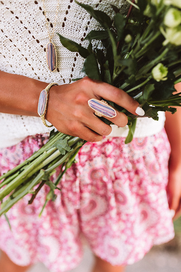 Kendra Scott Layla Gold Cuff Bracelet in Pink Rainbow Calsilica Image - 2