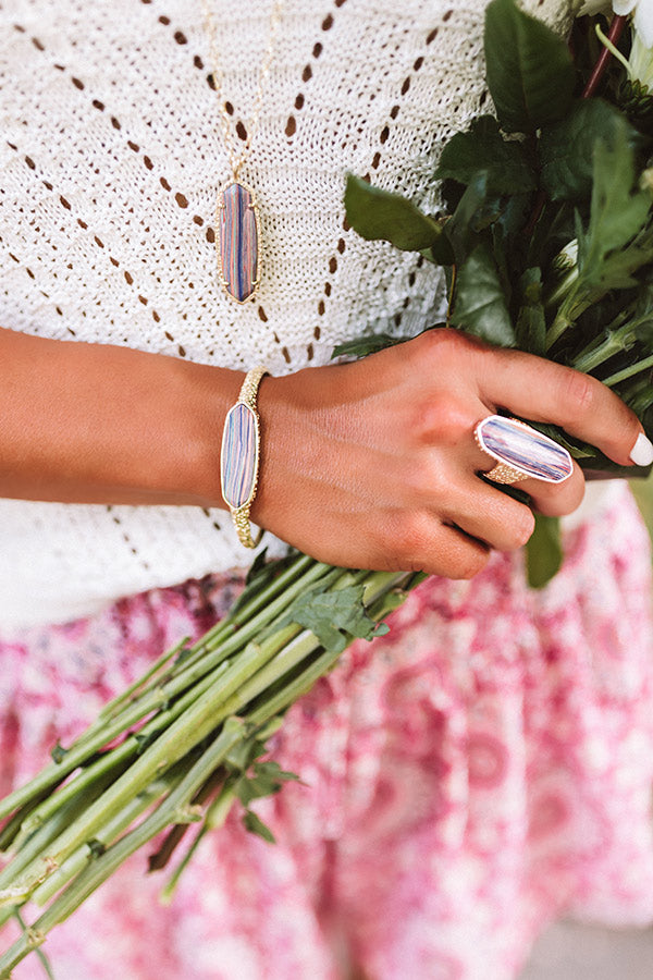 Kendra Scott Layla Gold Cuff Bracelet in Pink Rainbow Calsilica Image - 1