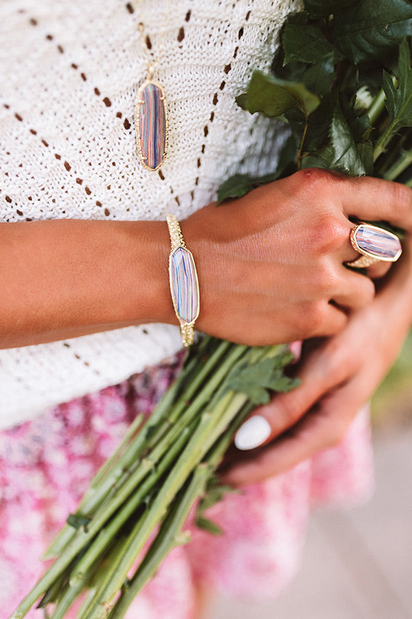 Kendra Scott Layla Gold Cuff Bracelet in Pink Rainbow Calsilica Image - 3