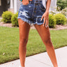 The Charleston High Waist Distressed Shorts in Dark Wash Image - 1