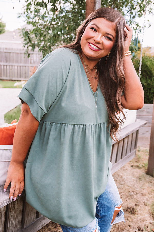 Downtown Brooklyn Babydoll Top In Sage Curves Image - 1