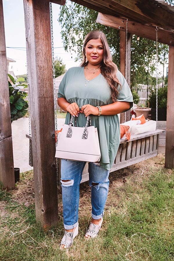 Downtown Brooklyn Babydoll Top In Sage Curves Image - 5