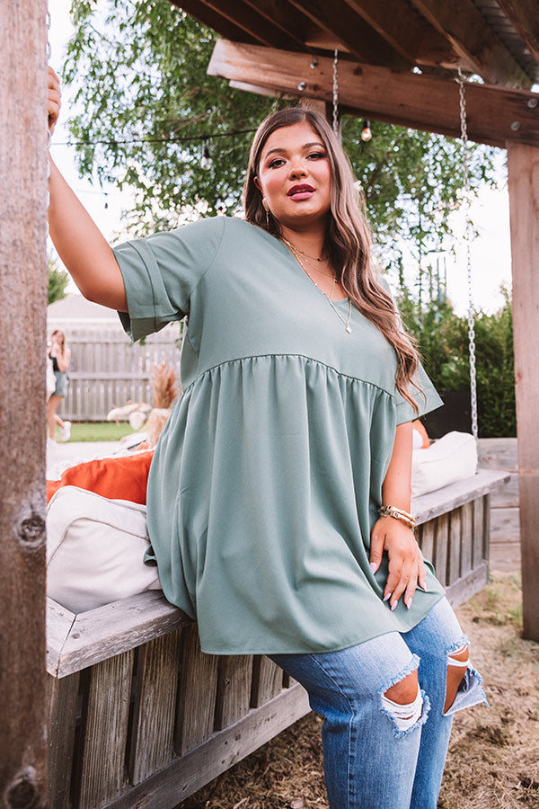 Downtown Brooklyn Babydoll Top In Sage Curves Image - 3