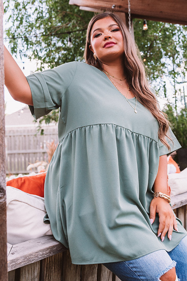 Downtown Brooklyn Babydoll Top In Sage Curves Image - 4