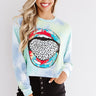 Let's Talk Leopard Tie Dye Crop Sweatshirt In Blue Image - 1