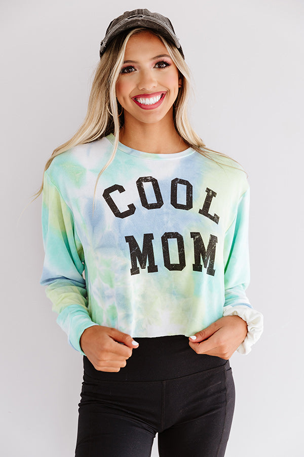 Cool Mom Tie Dye Crop Sweatshirt In Blue