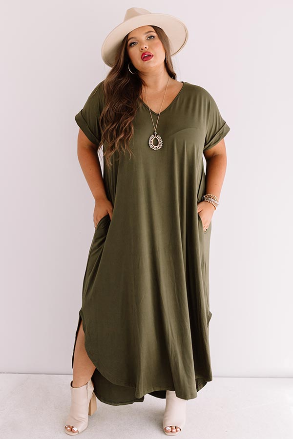 Just My Type T-Shirt Maxi In Army Green   Curves Image - 1