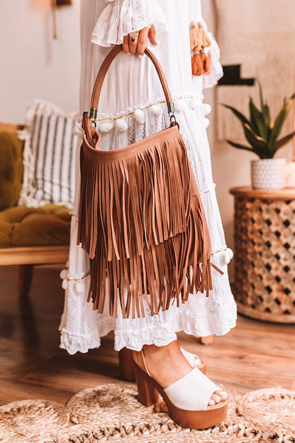 Chic Harmony Fringe Tote In Brown