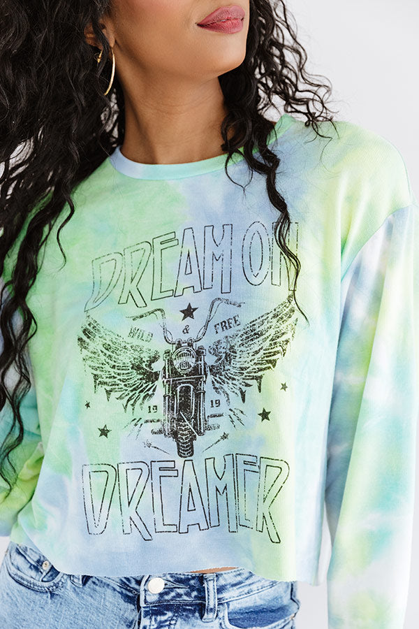 Dream On Dreamer Tie Dye Crop Sweatshirt In Blue Image - 5