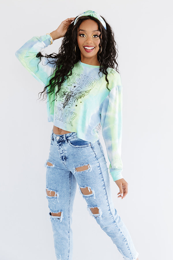 Dream On Dreamer Tie Dye Crop Sweatshirt In Blue Image - 3