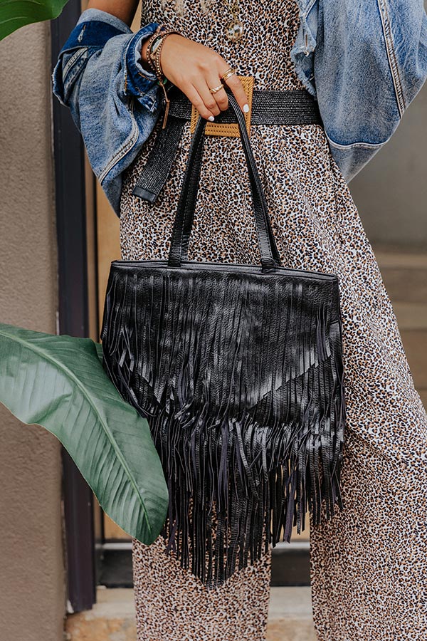 New On The Block Faux Leather Fringe Tote In Black • Impressions Online  Boutique