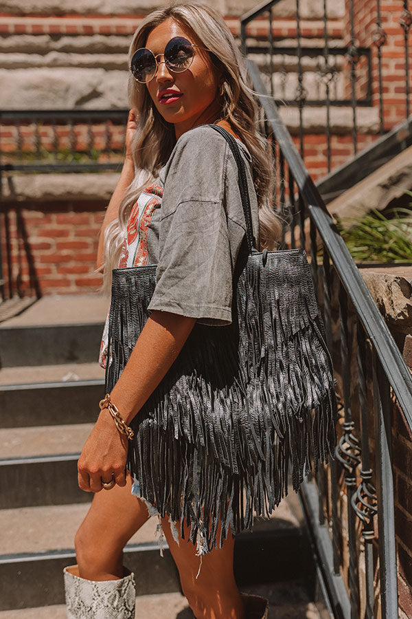 New On The Block Faux Leather Fringe Tote In Black