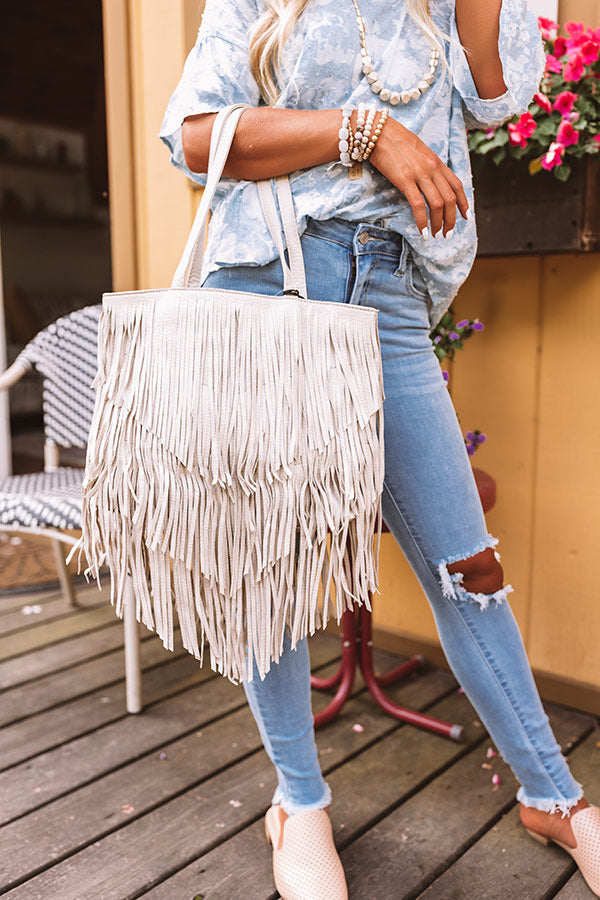 New On The Block Faux Leather Fringe Tote In Birch