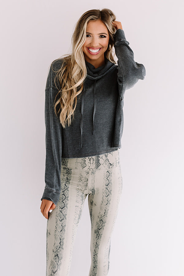 Latte Lover Waffle Knit Sweater In Charcoal Image - 3