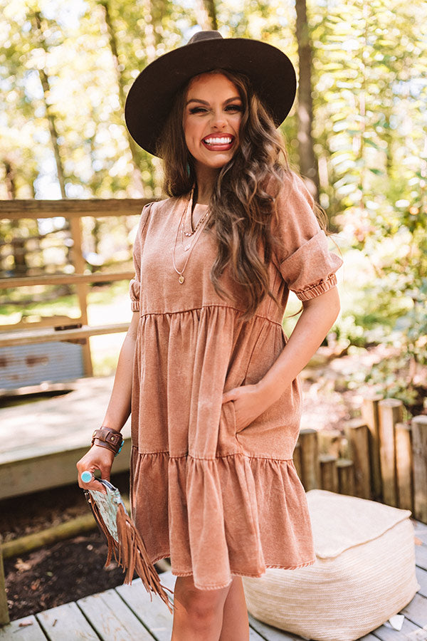 Taking The Scenic Route Babydoll Dress In Camel Image - 3