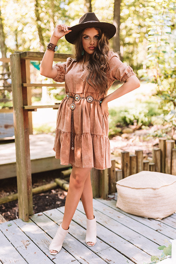Taking The Scenic Route Babydoll Dress In Camel Image - 2