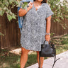 My Good Side Leopard Babydoll Dress In Grey Curves Image - 1