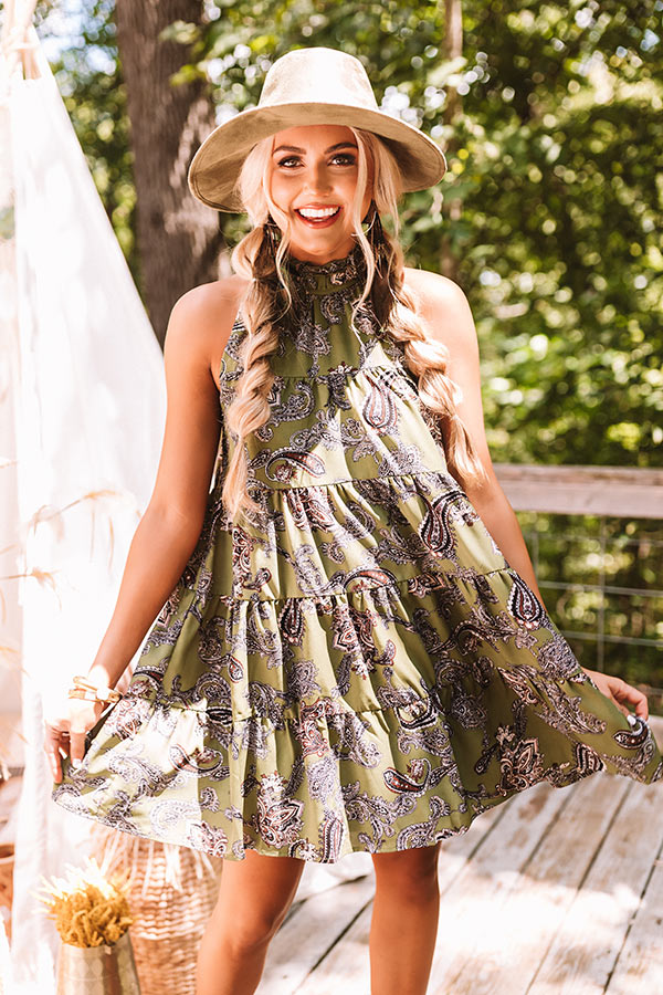 Serene Stay Paisley Dress In Olive Image - 5