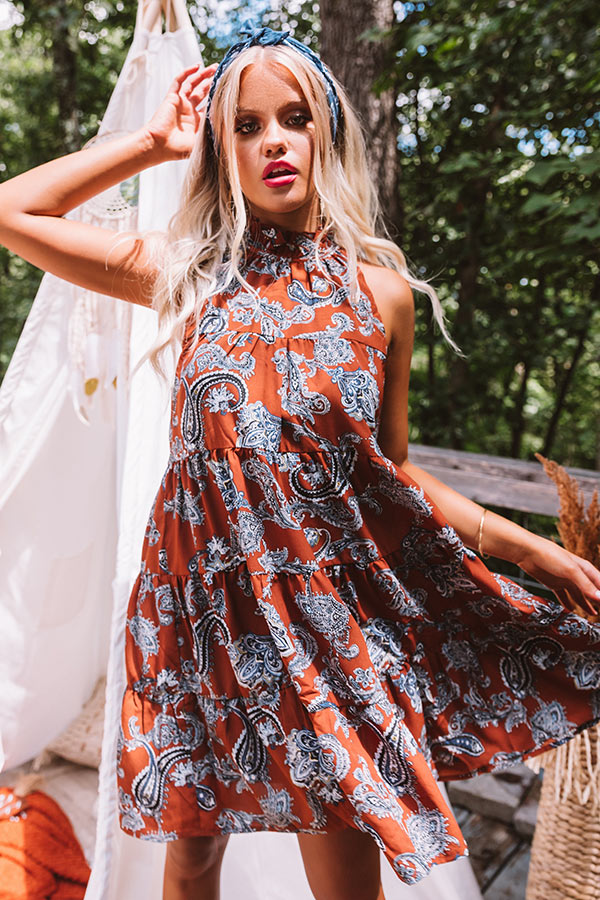 Serene Stay Paisley Dress In Cinnamon Image - 1