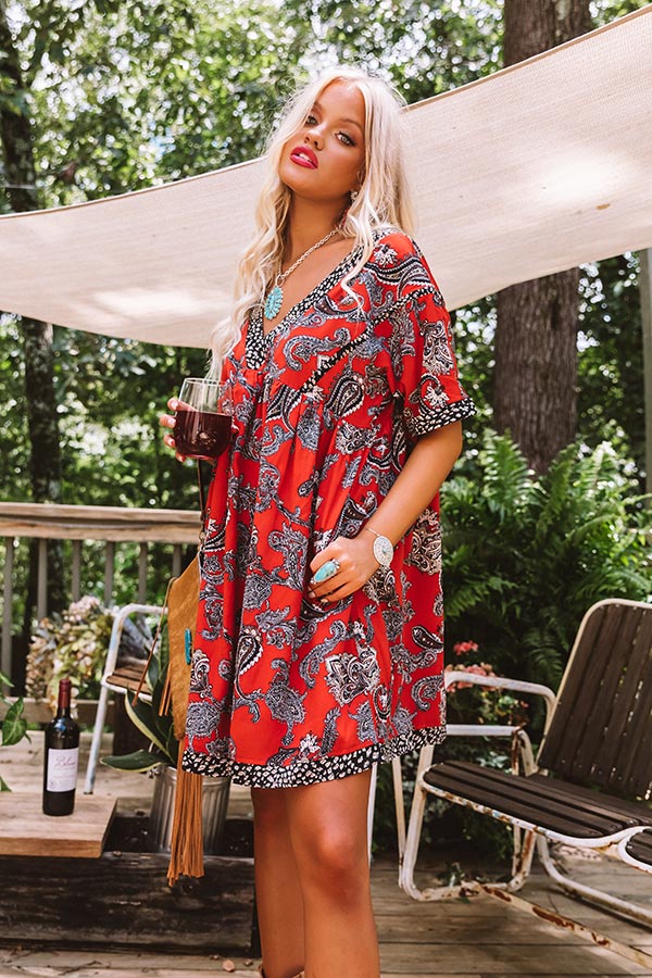 Serene Stay Paisley Babydoll Dress In Scarlet Image - 5