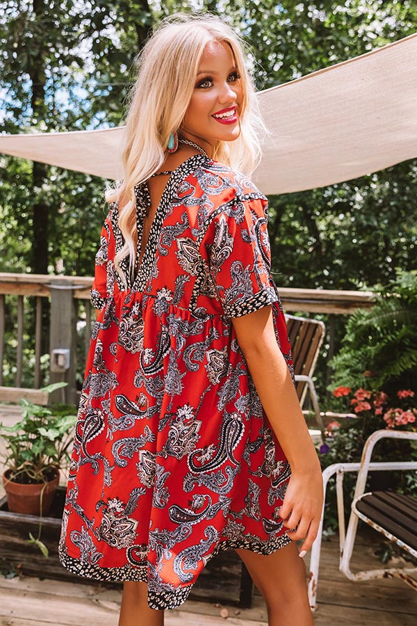 Serene Stay Paisley Babydoll Dress In Scarlet Image - 2