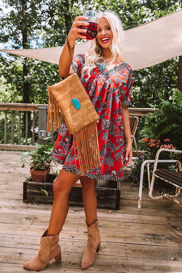 Serene Stay Paisley Babydoll Dress In Scarlet Image - 3