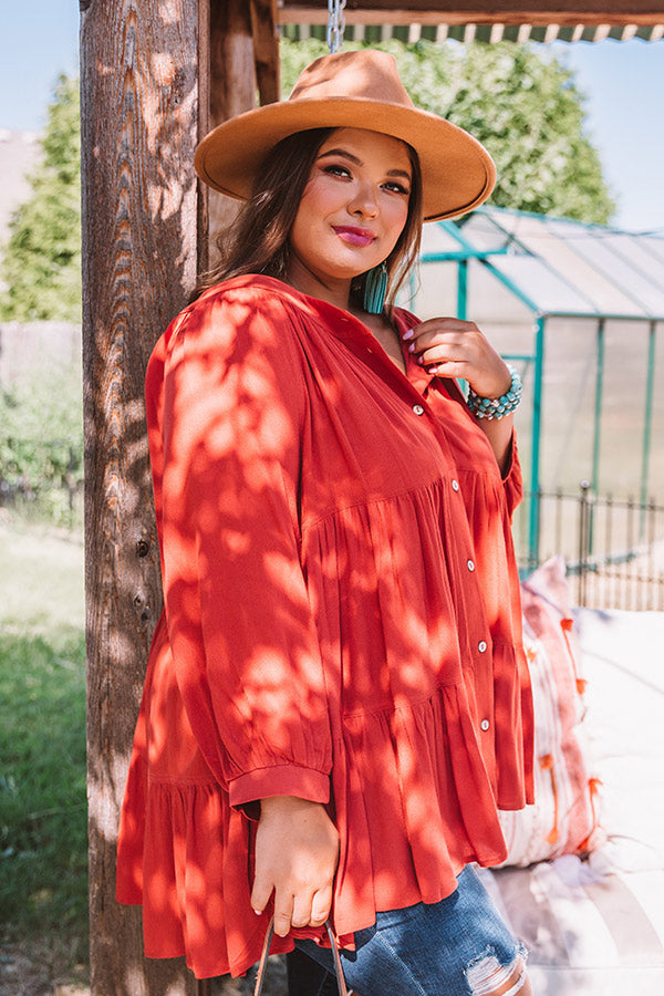 Sweeter Than Pie Babydoll Top In Rust Curves Image - 4