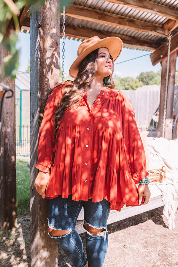 Sweeter Than Pie Babydoll Top In Rust Curves Image - 2